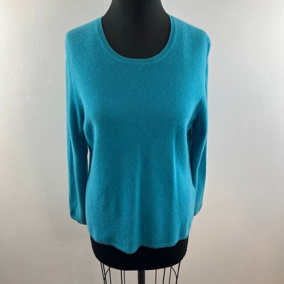Lord & Taylor CASHMERE Long Sleeve Sweater Turquoise Blue Teal Round Neck Sz XL - Picture 2 of 9